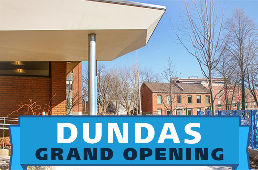 photo of Dundas Branch with text Dundas Grand Opening