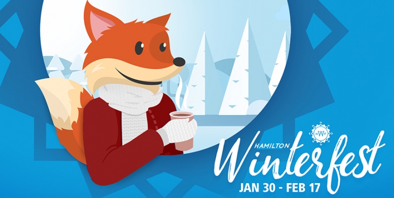 Hamilton Winterfest January 30-February 17. HPL Scout is pictured in a winter outfit.