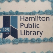a photo of a cake with the text Hamilton Public Library