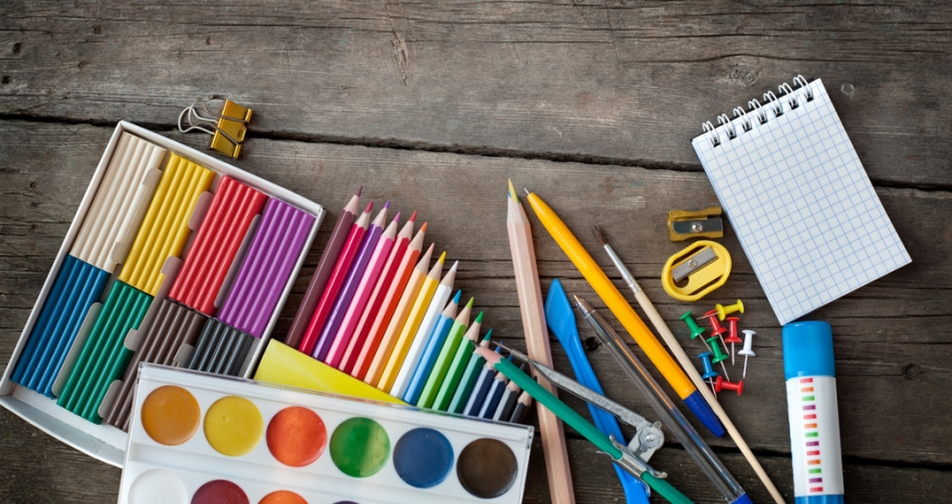 Make. Build. Create. Closeup of art supplies on a table